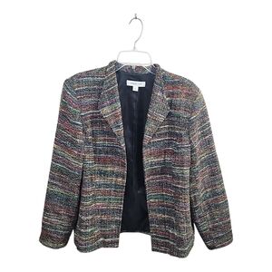 Vintage Coldwater Creek Multicolor Woven Tweed Open Front Blazer Size Large